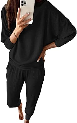 PRETTYGARDEN Women's Fashion Outfits 2 Piece Sweatsuit Solid Color Long Sleeve Pullover Long Pants