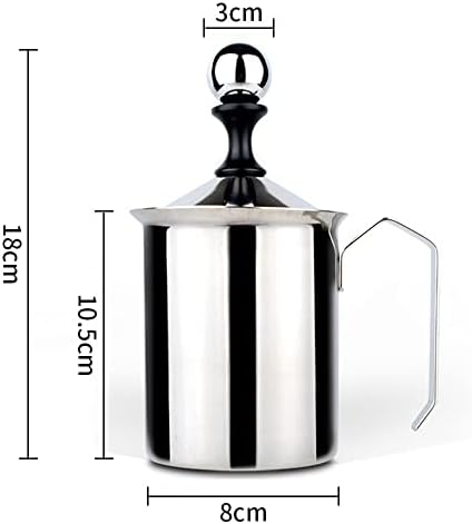 Gvolatee Spieniacz do mleka ze stali nierdzewnej Double Mesh 500 ml, ręczny, 8 x 8 x 18 cm, idealna pianka do mleka dzięki podwójnemu sitku i specjalnemu mechanizmowi dociskowemu