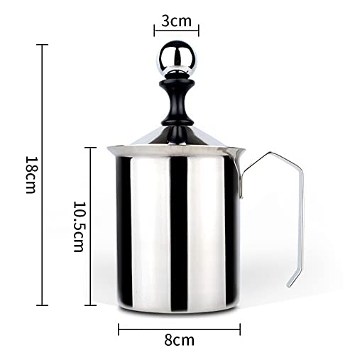 Newaner 500ml Edelstahl Double Mesh Milchaufschäumer Manuell, 8 x 8 x 18 cm Perfekter Milchschaum dank doppeltem Sieb und speziellem Drückmechanismus