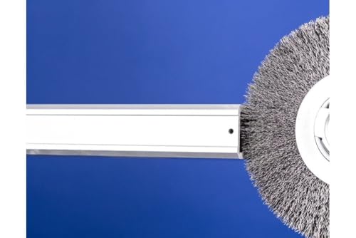 Image of PFERD Power Crimped Wire Wheel Brush, Medium Face, Round Hole, Carbon Steel Bristles, 8 inch Diameter, 0.014 inch Wire Size, 2 inch Arbor, 4500 Maximum RPM - Part 81128