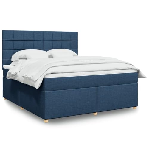 vidaXL Boxspringbett, Doppelbett mit LED Matratze Matratzenauflage, Bettgestell mit Lattenrost Kopfteil, Polsterbett Bett für Schlafzimmer, Blau 180x200cm Stoff