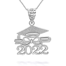 Polished 925 Sterling Silver Diploma & Cap Charm 2022 Graduation Pendant Necklace