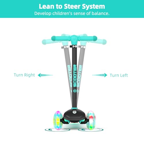 Image of XJD Toddler Scooters for Kids 3-8, 3 Wheel Scooters for Kids 110lbs, LED Light-Up Wheels and Side, 3 Adjustable Height, Lean-to-Steer, Birthday Gift Toy for 3-8 Year Old Girl Boy