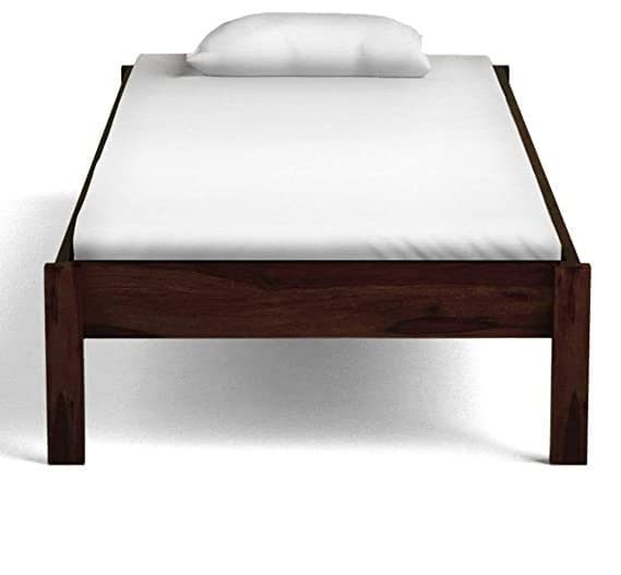 Image of Furnire Carp Sheesham Wood Single Bed Without Storage for Bedroom Home Solid Wood Without Storage Single Palang Cot for Hotels - (Dark Brown Finish)
