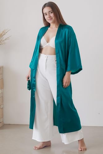 Image of PRODESIGN Satin Kimono Robe Women Long Silky Kimono Bathrobe Sleepwear Wedding Bridesmaid Robe