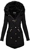 KaloryWee Summer Winter Coats Women Warm Faux Fur Lining Hooded Coat Ladies Plus Size Thicken Jackets Mid-Long Outwear (UK, Alpha, 4XL, Regular, Regular, Black)