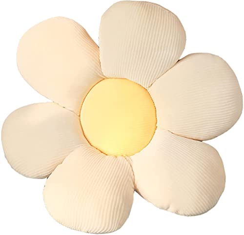 LANFIRE Flower Throw Pillow Seating Cushion Floor Pillow Cushion Flower Shape Bed Sofa Chair Car Seat Nap Throw Cushion (15 inch, White yellow)