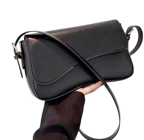 Bolsa Feminina Transversal Baguete Bolsa de Ombro com Alça Ajustável (Preta)