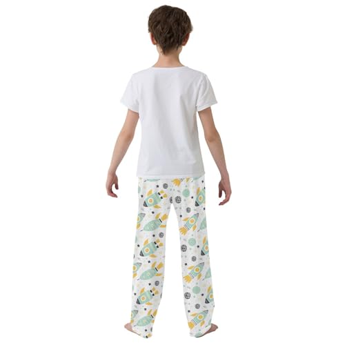 ZZXXB Rocket Print Boys Long Pants Soft Trousers Elastic Waist Kids Lounge Bottoms with Pockets S-XL3