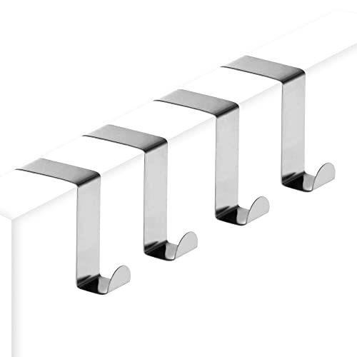 Minismus Türhaken zum Einhängen – Edelstahl Kleiderhaken Tür – Einzeln verwendbare Türgarderobe Haken Garderobenhaken – Aufhängehaken – Einhängehaken 4er Set (Silber)