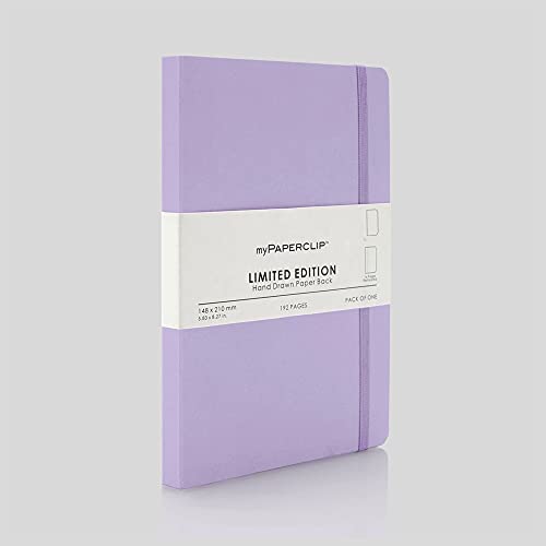 Image of myPAPERCLIP Limited Edition A5 Plain /Unruled Notebook | 192 Pages, 100 GSM, Soft Cover, A5 (5 .83 x 8.27 in) | Flat Lay Design | Bookmark, Elastic Closure | Lilac
