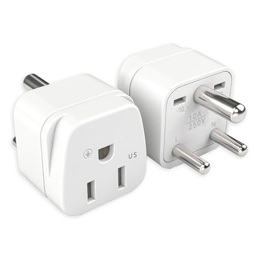 US to India Plug Adapter,Type D Travel Adapter,India Power Adapter,USA to India Plug Adapter Sri Lanka, Bangladesh, Maldives, Pakistan, etc（2Pcs White）