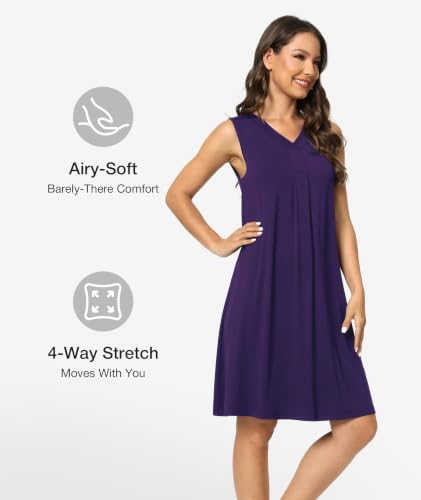 Image of GYS Cooling Bamboo Viscose Nightgowns for Women, Lightweight Sleeveless V Neck Sleep Shirt for Hot Sleepers, Soft Night dress
