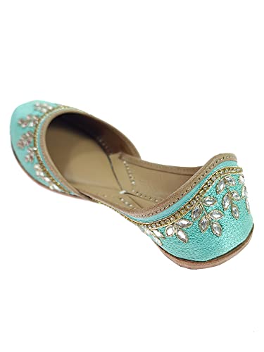 Image of Fulkari Women's Dolli Gold Genuine Soft Leather Embroidered Jutis | Bite and Pinch Free Jutti | Punjabi Formal Juttis | Girl's Wedding Flat Ladies Mojari | Formal Ethnic Juti |