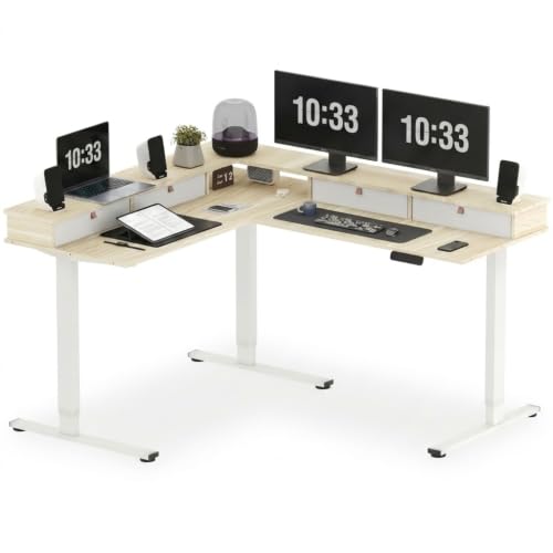 Image of SANODESK 63x55 Electric L-Shaped Corner Standing Desk with 4 Drawers