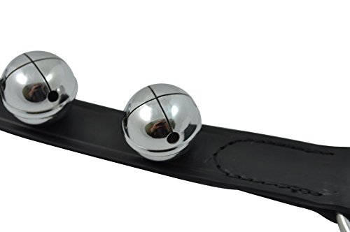 Door Hanging Bells – Sleigh Bells Door Hanger – Shopkeepers Bell Over The Door – Jingle Bells For Christmas Décor (14" Black Leather Strip, 4 Chrome Plated Solid Brass Bells) #TOP1