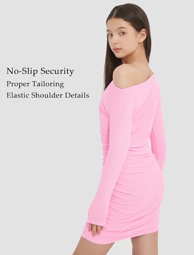 EXARUS Girls Bodycon Dress Ruched Teen Long Sleeve/Off Shoulder/One Shoulder Mini Tight Dresses Homecoming Dance Party4