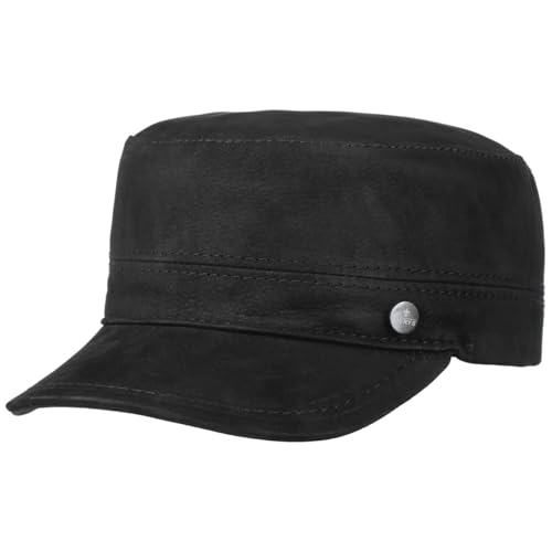 LIERYS Cubano Leder Armycap Militärstil Veloursleder Fullcap Schwarz Unisex Frühjahr/Sommer/Herbst/Winter schwarz 58 cm