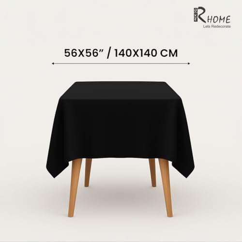 Image of R home 100% Cotton Solid Table Cover | Black | 56 x 56 Inch I 200 GSM Thick Fabric, Anti-Skid | Machine Washable & Reusable | Ideal for Dining Table & Centre Table, Easy Maintenance
