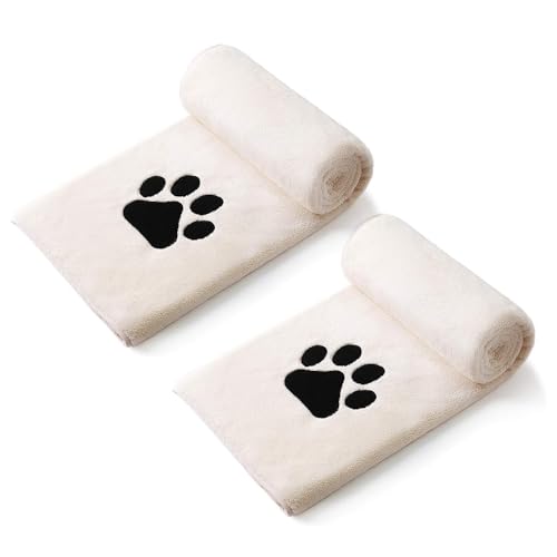 Perco ペット用タオル 2枚セット 超吸水 厚手 犬 猫 吸水 速乾 マイクロファイバー 犬用 体拭き (75cm×127cm) (ライトベージュ)