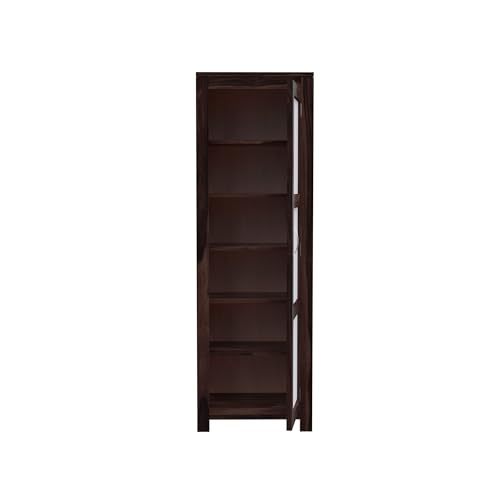 Image of Krishna Wood Decor Solid Sheesham Wooden Crockery Cabinet with Six Shelves | Display Cabinet with Acrylic Glass Door | Wooden Bookcase | Storage Rack for Living Room & Home | Walnut Finish
