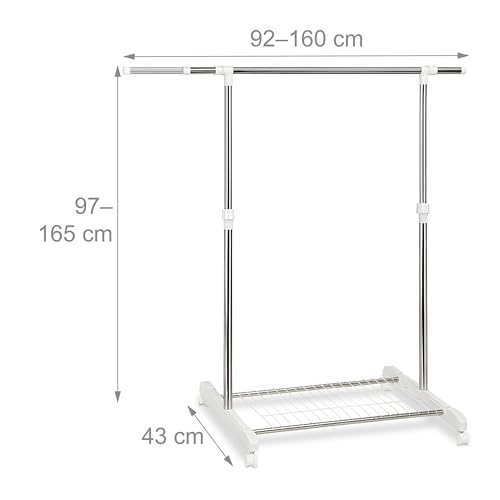Perchero móvil regulable de acero, burro para ropa extensible con ruedas y balda 5
