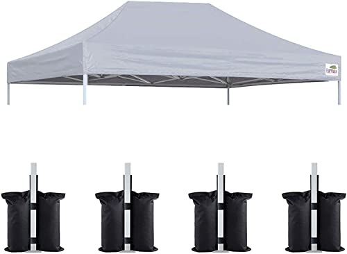 Image of Eurmax USA 10x15 Pop Up Canopy Replacement Top,Universal Instant Canopy Cover ONLY,Heavy Duty UPF 50+ UV Protection,Water & Wind Resistant Tarp,30+ Colors Available,Bonus 4 Sand Bags (Gray)