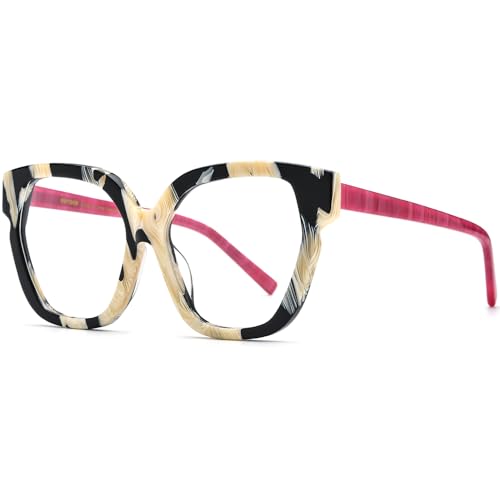 Image of HEPIDEM Multicolor Acetate Glasses Frame Women,Oversize Round Optical Eyeglasses 9345