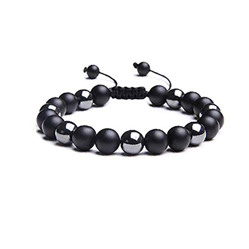 F & M FOREVER MAGNETIC Bracelet Shamballa en Pierre Naturelle, Hématite, Onyx et Obsidienne. Bracelet Perle 8mm Homme, Femme avec cordon réglable de 18 à...