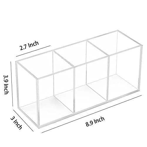 Handmade Acrylic Home, Office Storage Organizer Pen Holder,Kitchen Utensil & Silverware Caddy Bin,3 Compartments- Container For Cabinets, Drawers, Desks, Workspace-For Pens, Pencils, Highlighters, Clips,Sliverware- 8.9×3×3.9 Inch - Clear #TOP1