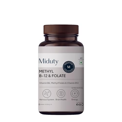 Miduty Vitamin B12 โ Active Methylcobalamin - Bioactive B-Complex with B6, B9, B12 โ Triple Power Punch Formula for Energy, Mood, Brain & Nerve Support โ Fast Absorbing Chewable โ 60 Veg Tablets