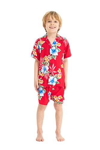 Image of Matchable Family Hawaiian Luau Men Women Girl Boy Clothes in Hibiscus Red
