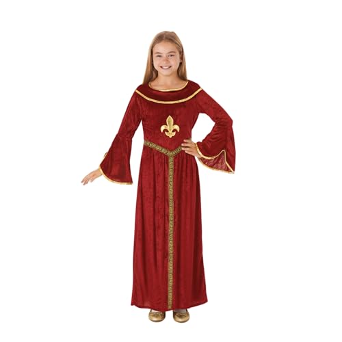 My Illusions Costume per Bambina Rosso Tudor Ragazza Storico Medievale Travestimento per Bambini Giornata Mondiale del Libro Halloween Costume Juliet Bambina Outfit, Rosso, XL 12-14 Years