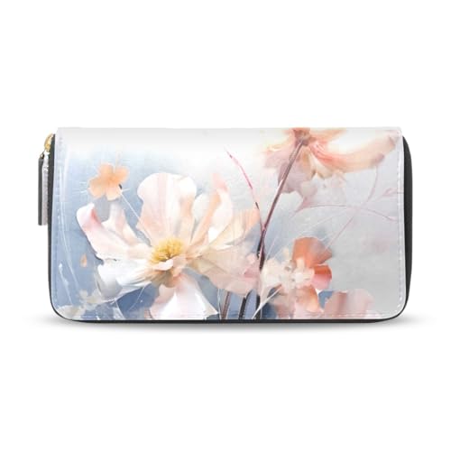 Long Wallets Leather Bifold Wallet for Women Flower Floral 4 with Zipper Credit Card Holder Large Capacity