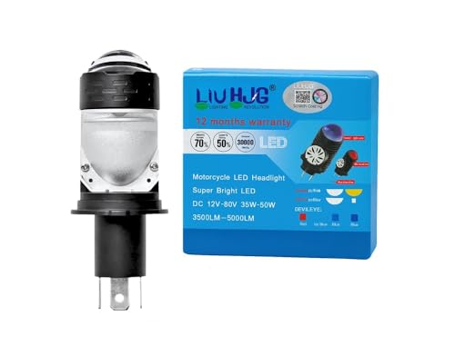 Image of Ohito Projector Lens h4 LED Headlight Bulb 50W White Light with Red Devil Eye, Waterproof, Heat Dissipation, Universal Fit for Car Bike Truck Van, High Brightness (Pack of 1)