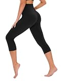 TNNZEET Capri Leggings for Women - Tummy Control Black Leggings with Pockets High Waisted Yoga Pants Workout Cycling Leggings