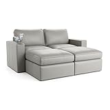 Seatcraft Wilshire Loveseat with Two Ottomans, Italian Leather, Living Room, Down Feather Lining, Strong Engineered Reinforced Wood Frame, Gray