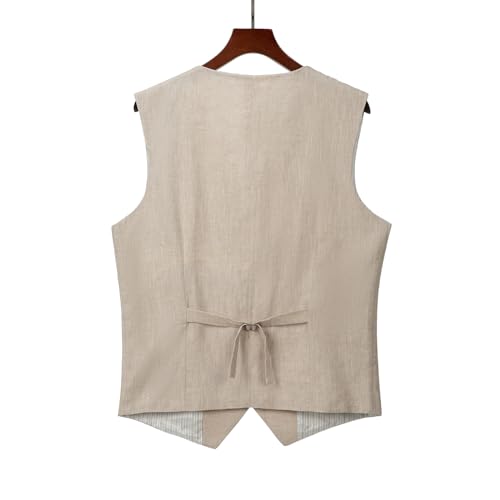 SOLOVEDRESS Men's Summer Leisure Cotton Linen Suit Vest Dress V Neck Waistcoat for Party and Beach2