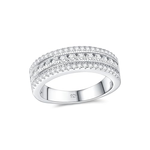 Moissanite Wedding Band Eternity Rings for Women Round Cut 925 Sterling Silver Engagement Anniversary Size 5-10