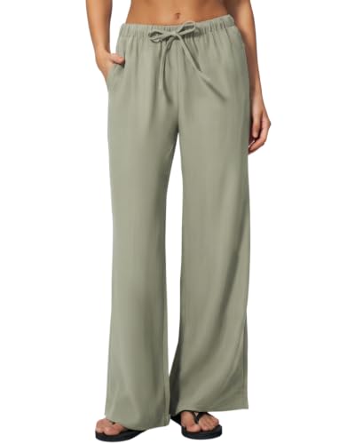 QINSEN Women's Wrinkle-Free Flowy Drape High Rise Pants 29“ Beige Green M