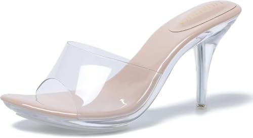 Image of LIURUIJIA Clear Heels For Women Sexy Slip On Open Toe High Heeled Dressy Sandals Comfortable Strappy Mules