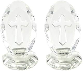 VOSAREA 2pcs Crystal Cross Figurines Religious Cross Statues Decorative Table Cross Ornaments Crystal Baptism Gifts for Office Home