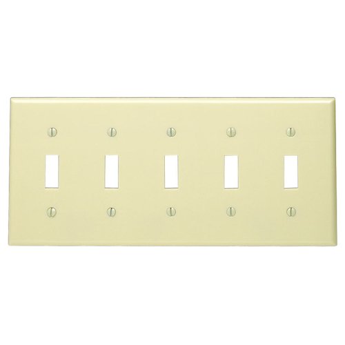 Leviton 86023 5-Gang Toggle Device Switch Wallplate, Standard Size, Thermoset, Device Mount (Ivory) by Leviton - Used condition - CA$3.83