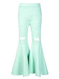 Girls Cotton Elastic Taillenumfang Band Taschen Ripped Flared Pants Hose mit rohem Saum