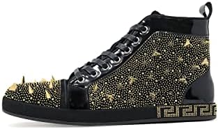 Barabas Men's Rhinestone Spike Greek Pattern high-top Sneakers SH721 Black and Silver 11 | Image 1