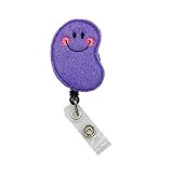 Jellybean Badge Reel, Retractable Easter ID Holder, Spring Candy Name Tag Clip (Purple, Belt Clip)