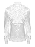 Damen Langarm Bluse aus glänzendem Stoff mit Volants Geraffte Saum Mittelalter Gothic Renaissance Kostüm.