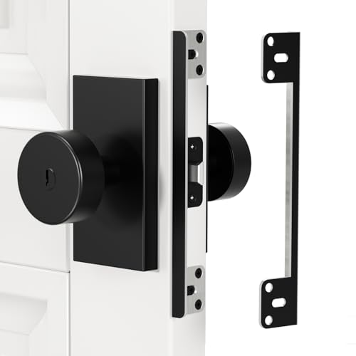 Newlaking Door Latch Guard Plate for Outswing Door Security 7 with 0.55 Offset Cover Heavy Duty L-Shaped Door Latch Shield Matte Black 1 Pack