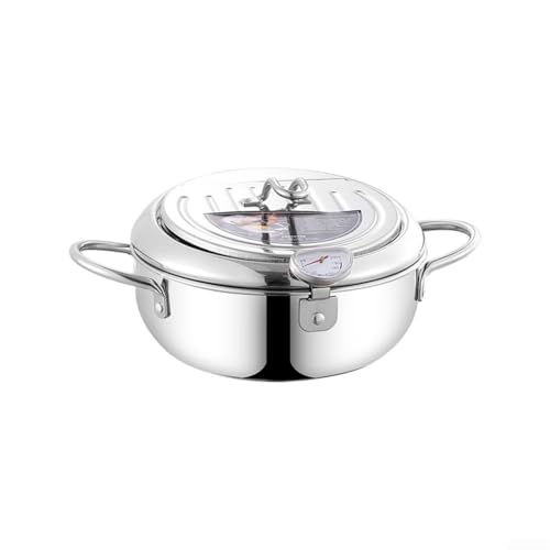 Yuanpgky Olla para freidora, recipiente de aceite para freidora, olla de acero inoxidable con medidor de temperatura, sartén para patatas fritas chicke, alas de papas fritas (304 + 20 cm)