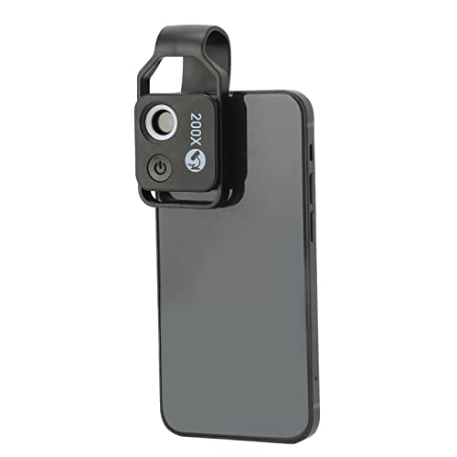 Image of 200x Clip-On Microscope Magnifier Lens for Mobile Phone, HD Macro Camera Lens with LED Light for Outdoor Photography - Black with CPL Filter
